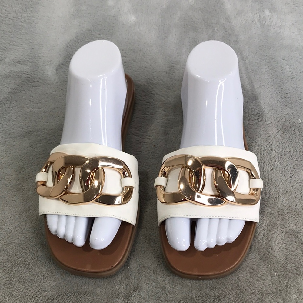 BP Serrefina Slip on Sandals Ivory & Gold Size 8.5